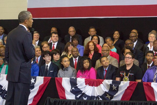 President Obama speaks at the town hall for the White House's "My Brother's Keeper" initiative held at Walker Jones Education Center on Monday, July 21.