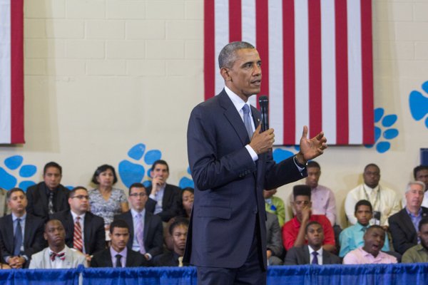 President Obama speaks at the town hall for the White House's "My Brother's Keeper" initiative held at Walker Jones Education Center on Monday, July 21.