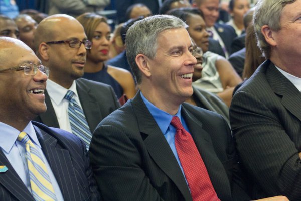 U.S. Education Secretary Arne Duncan attends the town hall for the White House's "My Brother's Keeper" initiative held at Walker Jones Education Center on Monday, July 21.
