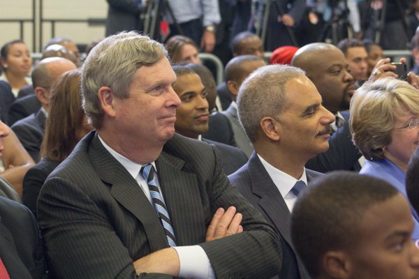 U.S. Attorney General Eric Holder attends the town hall for the White House's "My Brother's Keeper" initiative held at Walker Jones Education Center on Monday, July 21.
