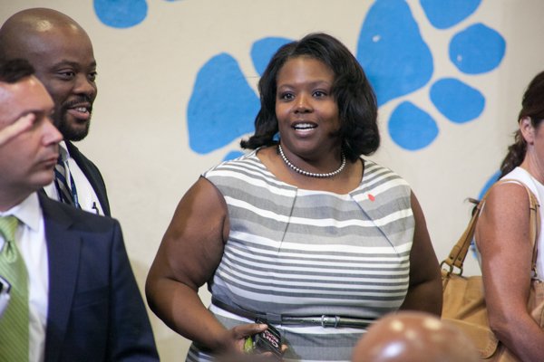 DCPS Chancellor Kaya Henderson at the town hall for the White House's "My Brother's Keeper" initiative held at Walker Jones Education Center on Monday, July 21.