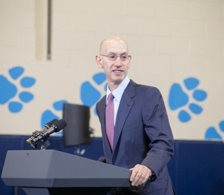 NBA Commissioner Adam Silver participates in the town hall for the White House's "My Brother's Keeper" initiative held at Walker Jones Education Center on Monday, July 21.
