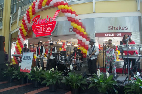 The Chuck Brown Band performs during the opening of Ben's Chili Bowl's newest location at National Airport in Arlington, Va., on Wed., July 23.