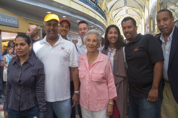 Ben's Chili Bowl family members and friends at the opening of the restaurant's new location at National Airport in Arlington, Va., on Wed., July 23.