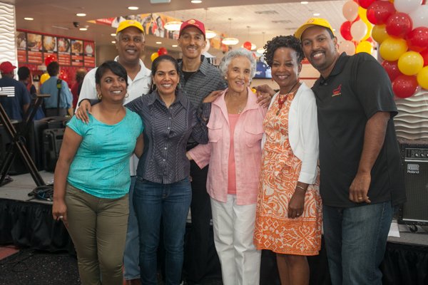 Ben's Chili Bowl family members at the opening of the restaurant's new location at National Airport in Arlington, Va., on Wed., July 23.