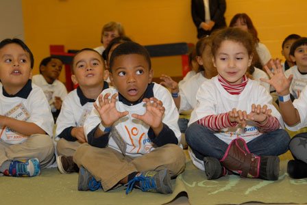 Holding tiger masks and seated on colorful reading rugs, pre-kindergarten students from John Ruhrah Elementary Middle School learned several words ... Holding tiger masks and seated on colorful reading rugs, pre-kindergarten students from John Ruhrah Elementary Middle School learned several words ...
