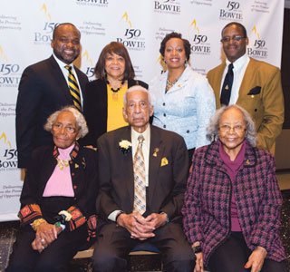 Back row, left to right: BSU Director of Regional Giving Darren Swain ('93, '95), Estelle Johnson ('65, '75), BSU Director of Alumni Relations and Annual Giving Rosalind Muchiri ('03), and Clarence Mollock ('72) _(front row, left to right): Beatrice Payne ('28), J. Sidney Sheppard ('47), and Essie Banks ('48).