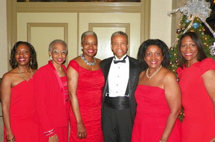Dr. Tasha Franklin Johnson, Christmas Gala Co-Chair; Gwendolyn A. Lindsay, 1st Vice President and Chair, National Ad Hoc Documents Review Committee; Edna Lee Moffitt, National President; Lewyn Scott Garrett, Memorial Award Recipient; and Lynetta Parker, Christmas Gala Chair and 2nd Vice President.