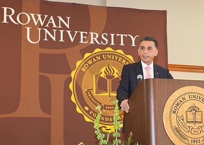 Rowan University President Dr. Ali A. Houshmand welcomes guests and shares his passion for education.