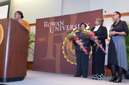 Co-Coordinator of Africana Studies at Rowan University, Dr. Chanelle Rose honors the efforts of the luncheon event coordinators, Denise Williams and Julie Peterson. Also pictured, Co-Coordinator of Africana Studies, Dr. Tanya Clark.