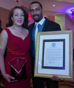 Actor, Philanthropist, Poet, Community Activist, Omari Hardwick is pictured with Dr. Sandra G. Strothers, President of Lawnside Education Foundation, Inc.