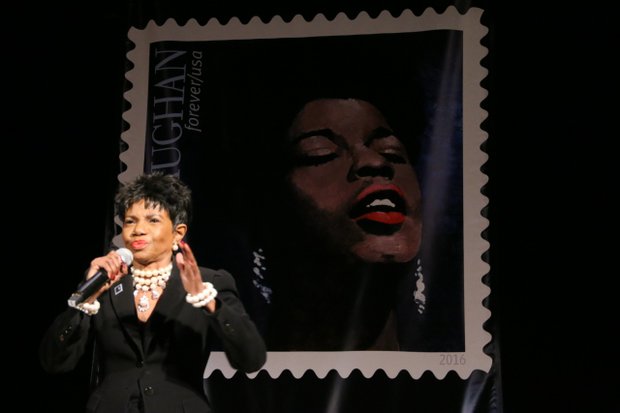 Popular Newark native, singer Melba Moore performed during the Sarah Vaughan Postal Stamp Ceremony at Newark Symphony Hall.