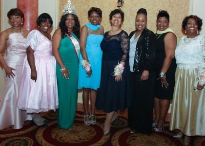 (Pictured from left to right) Judy Johnson, Minretta McFadden (Cotillion Tri-Chair), Tatianna White (Miss Pink and Green Fantasy 2014), Melanie L. Burney (President, Theta Pi Omega Chapter, Alpha Kappa Alpha Sorority, Inc.), Glynis Spencer (Cotillion Tri-Chair), Aquanetta Dickens (Debutante Co-Chair), Felicia Hopson (Debutante Co-Chair), El-Rhonda Williams Alston (Cotillion Tri-Chair).