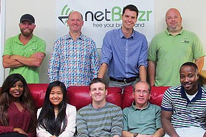 Part of Team netBlazr — the others are all out changing broadband in America! (front l-r) Tina Loussaint, Yna Aggabao, Will Fleurant, Samir Ammar, Richard Sefah. (back l-r) TJ Patriqin, Jim Hanley, Perry Wasserbauer, Max Ariza.