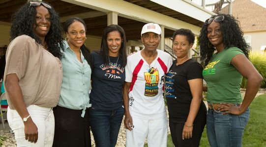 South Jersey Track Club, Inc. Alumni with former coach, Dr. William Clark
L to R: Nichole Govan, Ivy Foster, Rachelle Williams, Dr. William Clark, Angela Fitch and Eusheka Bartley.