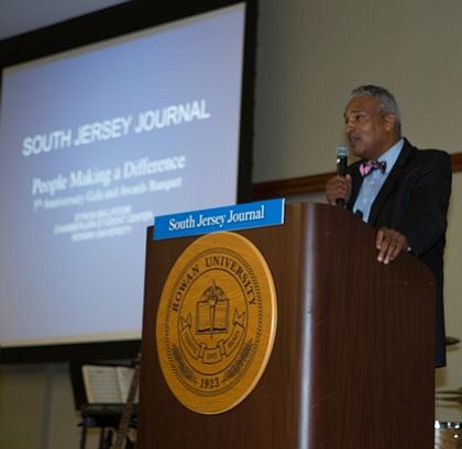 Al Thomas, co-founder and advertising director of South Jersey Journal, gives remarks.