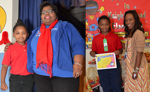 Principal Femetress Gray (left) and Knight Road Elementary School held it s First Nine Weeks Honors Program on Nov. 4. The students saluted included these second and fourth graders, who also are brother and sister. (Photo: Tyrone P. Easley)