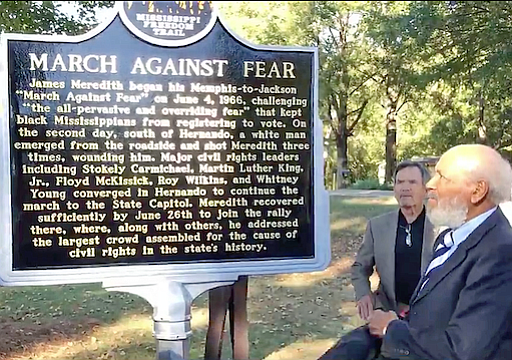 James Meredith, who was shot in Hernando, Miss. in 1966 amid his March Against Fear, returned to a spot near there on Thursday as the Mississippi Freedom Trail unveiled its 24th marker. (Photo: Screenshot)