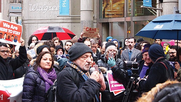 At Thursday’s protest Felix D. Arroyo praised Mayor Martin Walsh’s pledge to shield immigrants and said Boston would protect families from being torn apart. “We will protect each other from the harm of the President of the United States,” Arroyo said.