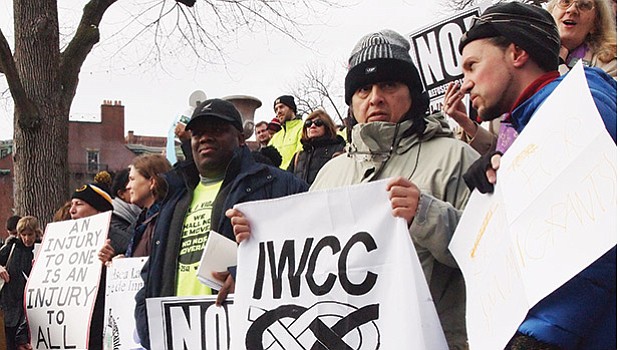 Activists rallied in front of the Massachusetts State House in support of the Safe Communities Act, which would ensure due process rights to people detained for civil immigration violations and ensure police don’t participate in immigration enforcement.