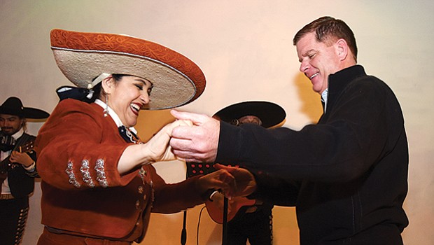 Mayor Martin Walsh joins Veronica Robles at the Veronica Robles Cultural Center for the 3rd Annual Valentine’s Day Serenade in East Boston.