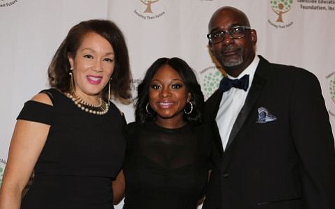 Pictured Left to Right: Lawnside Education Foundation, Inc. 2016-17 Board of Trustee President, Dr. Sandra G. Strothers; Naturi Naughton and Lawnside School District Superintendent, Dr. Ronn Johnson. -- Photo by April A. Ward