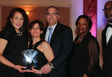 Pictured Left and Right: Lawnside Education Foundation, Inc. 2016-17 Board of Trustee President, Dr. Sandra G. Strothers; Lawnside Education Foundation, Inc., Platinum Level Donors, Owners of Shoprite, Lawnside, Mr. & Mrs. David and Renee Zallie and Lawnside School District's President, Board of Education, Mrs. Sabrina Forrest and Superintendent, Dr. Ronn Johnson. -- Photo by April A. Ward