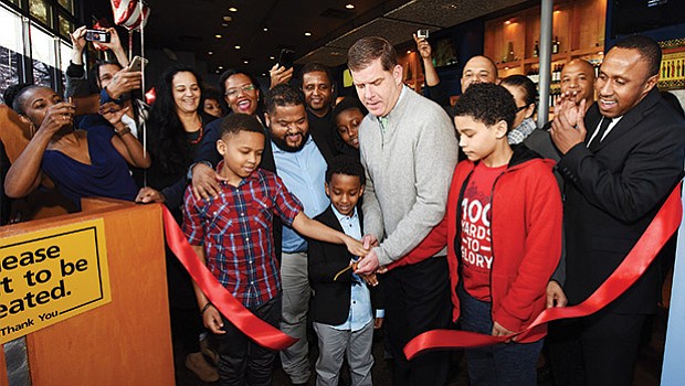 Mayor Martin Walsh joins Kriola Restaurant for a ribbon cutting ceremony to officially open the new Cape Verdean restaurant in Dorchester.