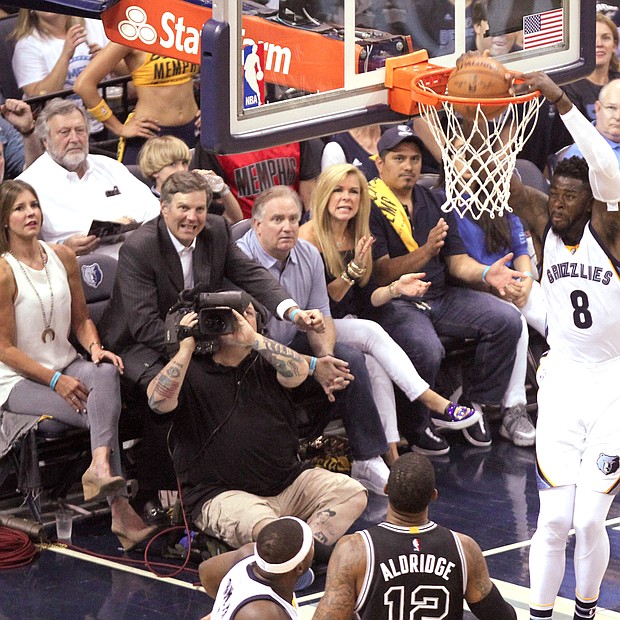 James Ennis makes a slamming point for the Grizzlies in Game 3 of the opening round of the NBA Western Conference Playoffs against the San Antonio Spurs. (Photo: Warren Roseborough)