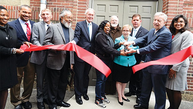 Mayor Martin Walsh participates in a ribbon cutting ceremony to celebrate the grand opening of ABCD Head Start in the Holy Cross Cathedral Grammar School building on Harrison Avenue.