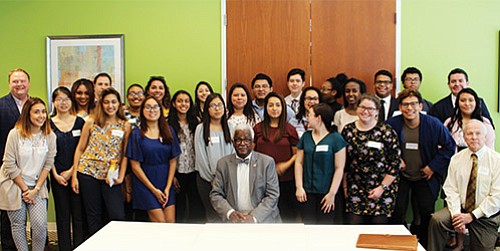 Coffee Connectors, which aims to broaden professional networks and advance first-generation college students and graduates, kicked off last week with more than 85 executives meeting with more than two dozen first-generation college students and graduates from schools ranging from USC to Providence College and RPI.
Larry DiCara, a partner at Nixon Peabody, described the challenging path forged by his own immigrant forebears and said, “The playing field has never been level in this country and the states that have done well are the ones that welcomed immigrants.”