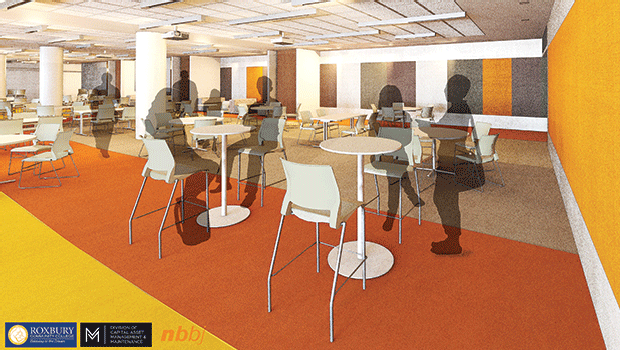 A rendering of the new Student Commons, which will comfortably seat approximately 300 students.