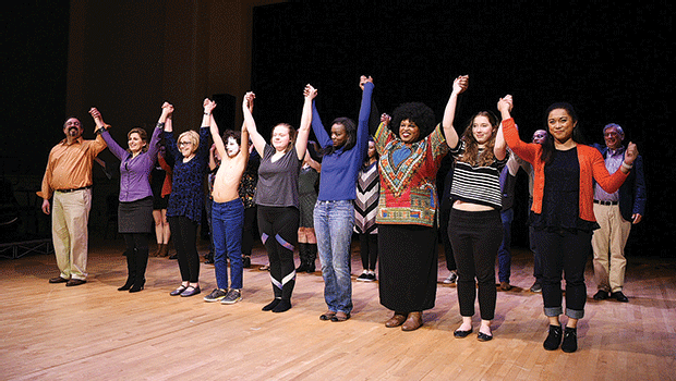The cast of “Taking Up Space” takes a well-deserved curtain call at the end of the play, in Fall 2016.