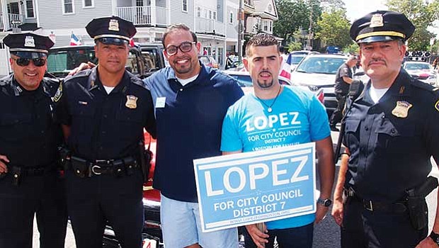 Officer Carlos Martinez, Detective Richard Medina, City Council candidate Jose Lopez, Nigel
Rossello-Cornier and Lt. Detective Luis Cruz.