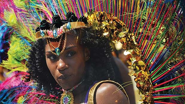 Costume jewelry completes the look.