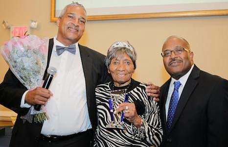 People Making A Difference 2017 award recipient, Laura Wooten, is a 96-year-old Princeton resident and member of the Princeton Board of Elections for more than 70 years pictured with South Jersey Journal's Founders, Irv Randolph, right, and Al Thomas.