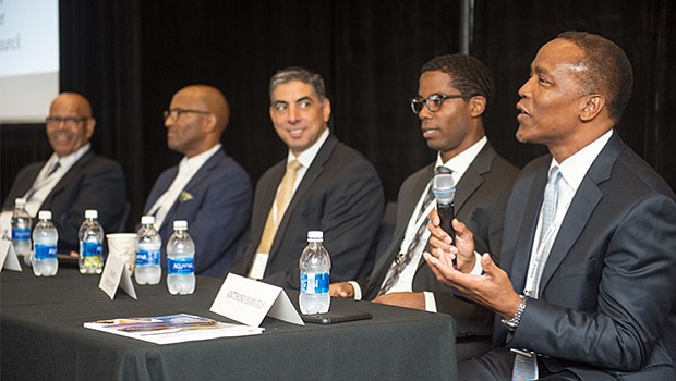 The panel exploring“Growing Your Business: Organic Versus Inorganic Growth”featured Anthony Samuels of Done
Right Building Services; Brandon J. Middleton-Pratt of Goodwin; Stephen DiPrete, Eastern Bank; Sean Cogdell, The Panther Group and; Peter Hurst, President & CEO of the GNEMSDC.