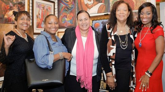 Members of Alpha Kappa Alpha Sisters IOTA Psi Chapter, Sollie Pinkston, Kelly Graham, Judi-Lynn Willis, Pamela James, and Jennifer Lewis-Hall.