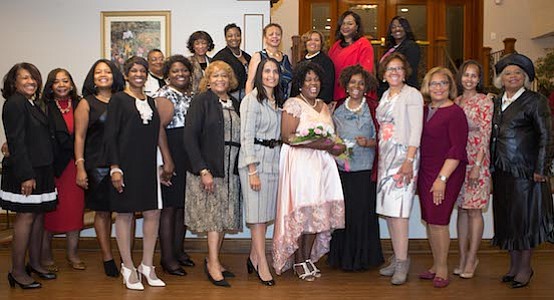 Members of the Theta Pi Omega Chapter of Alpha Kappa Alpha Sorority, Inc. attended the event in support of their sister and honoree Minretta Boone McFadden (Center holding bouquet of Flowers)