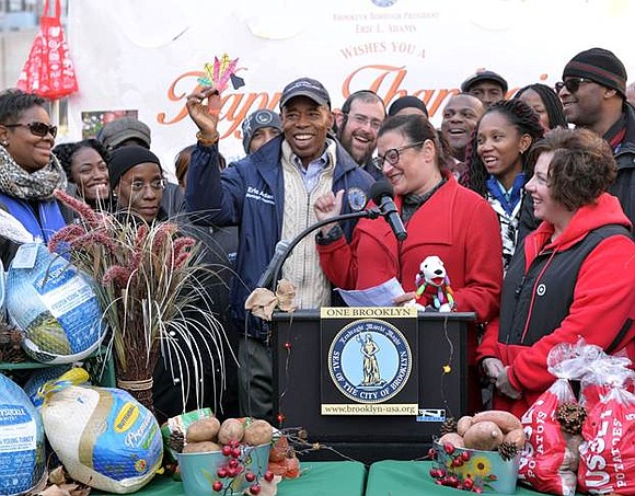 Last Friday, Brooklyn Borough President Eric L. Adams distributed 15,000 pounds of food, including turkeys and healthy trimmings, to more ... Last Friday, Brooklyn Borough President Eric L. Adams distributed 15,000 pounds of food, including turkeys and healthy trimmings, to more ...