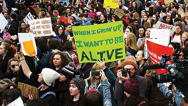 Student activists gather on the Boston Common for the March For Our Lives Boston demonstration, one of more than 800 planned around the nation to demand action on gun control measures.