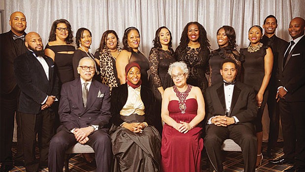 2017-2018 MBLA Board of Directors with 2018 Gala Honorees: Seated L to R, Melvin Miller, Intisar Rabb, Maria O’Brien Hylton, Keith Hylton. Standing, L to R, Treasurer Richard Champagne, D’Andre Fernandez, Executive Vice President Paige Scott Reed, Giselle Joffre, Stesha Emmanuel, Tiffanie Ellis-Niles, President-Elect Sheriece Perry, President Courtney Scrubbs, Avana Anderson, Secretary Kimberley Odums, Brandon Middleton-Pratt, Immediate Past President Stephen Hall.