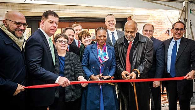 The Dimock Center opened the doors to the newly renovated Dr. Lucy Sewall Center for Acute Treatment Services. Cutting the ribbon on the facility are Rep. Jeffrey Sanchez; Mayor Martin Walsh; Rep. Elizabeth Malia; Bob Rivers, Chairman and CEO of Eastern Bank, Dimock Community Foundation Board Chair; Arlene Fortunato, Greater Boston Food Bank VP, Dimock Community Foundation board Vice-Chair; Jim Healey, president of The Yawkey Foundations; Myechia Minter-Jordan, president and CEO of The Dimock Center; Gov. Charlie Baker; Flash Wiley, Dimock Community Foundation board chair emeritus; U.S. Rep. Michael Capuano; Kevin Tabb, CEO of Beth Israel Deaconess Medical Center.