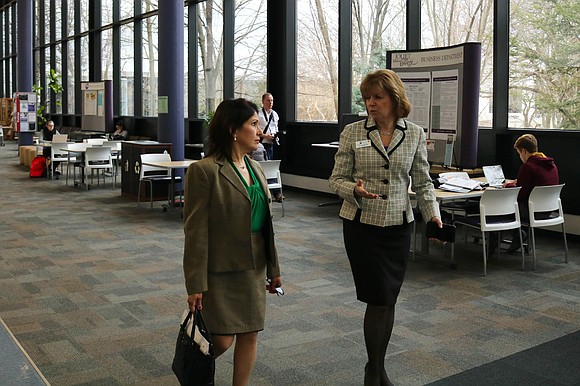 Illinois Lt. Governor Evelyn Sanguinetti made a stop in town for a tour at Joliet Junior College’s main campus. Illinois Lt. Governor Evelyn Sanguinetti made a stop in town for a tour at Joliet Junior College’s main campus.