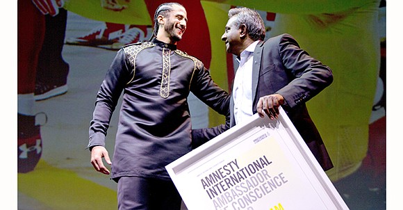 Amnesty International gave former NFL quarterback Colin Kaepernick its Ambassador of Conscience Award on Saturday for his kneeling protest of ... Amnesty International gave former NFL quarterback Colin Kaepernick its Ambassador of Conscience Award on Saturday for his kneeling protest of ...