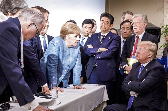One viral photo is telling it all about tensions at the G-7 summit. One viral photo is telling it all about tensions at the G-7 summit.