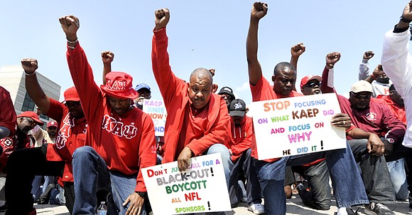 Protesters held a rally in front of the National Football League’s headquarters in New York City, May 25, after the ... Protesters held a rally in front of the National Football League’s headquarters in New York City, May 25, after the ...