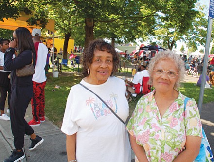 Portlanders Jeanette Carr (left) and Mildred Tarver at the bustling King School Park grounds for the 2018 festival.