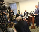 Lt. Gov. Justin E. Fairfax discusses the results of his two polygraph tests during a news conference on Wednesday at his office in Capitol Square. He did not take questions from reporters.