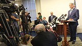 Lt. Gov. Justin E. Fairfax discusses the results of his two polygraph tests during a news conference on Wednesday at his office in Capitol Square. He did not take questions from reporters.